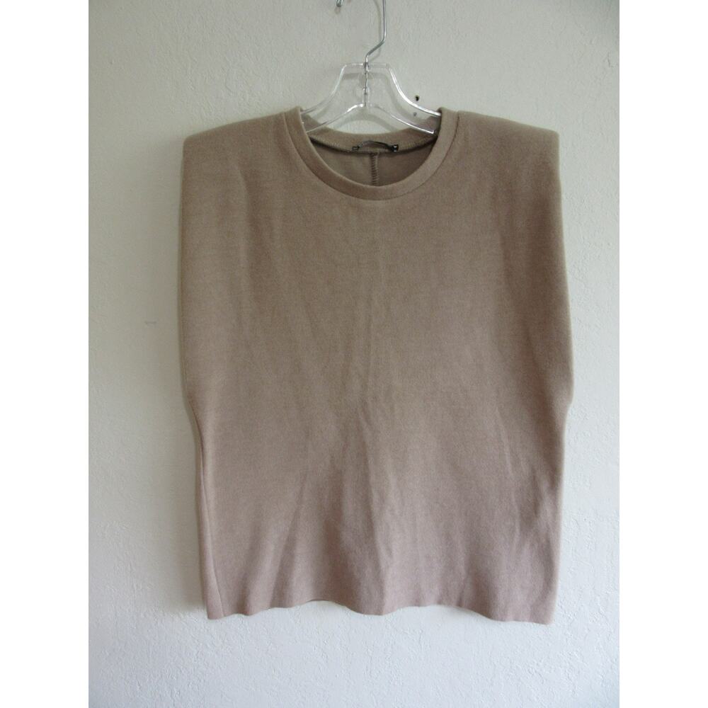 ZARA Tan Pullover M Boxy Knit Soft Cotton Polyester Sleeveless Sweater
